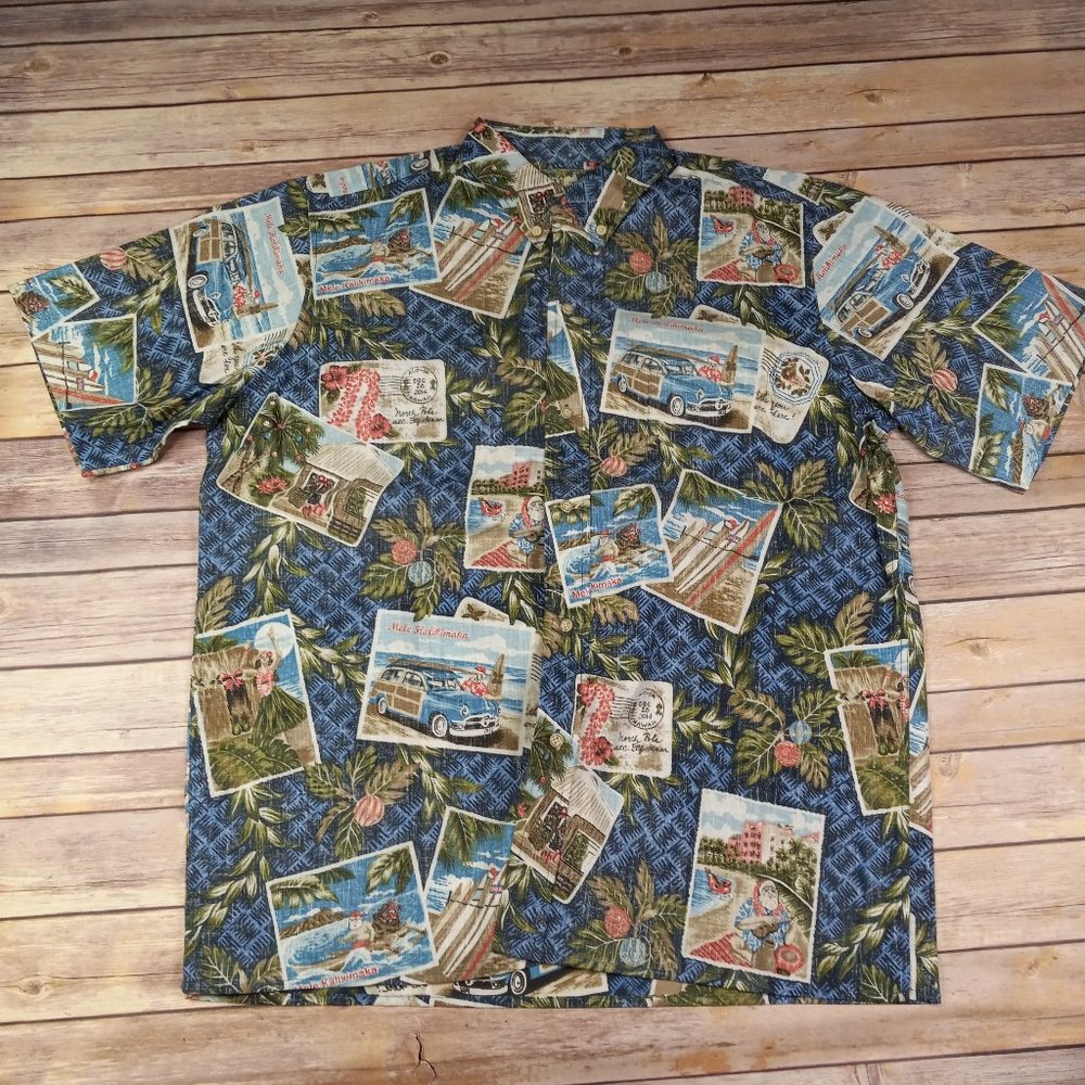 Mele Kalikimaka Reyn Spooner L Christmas Hawaiian Shirt Blue 2014 Limited Issue